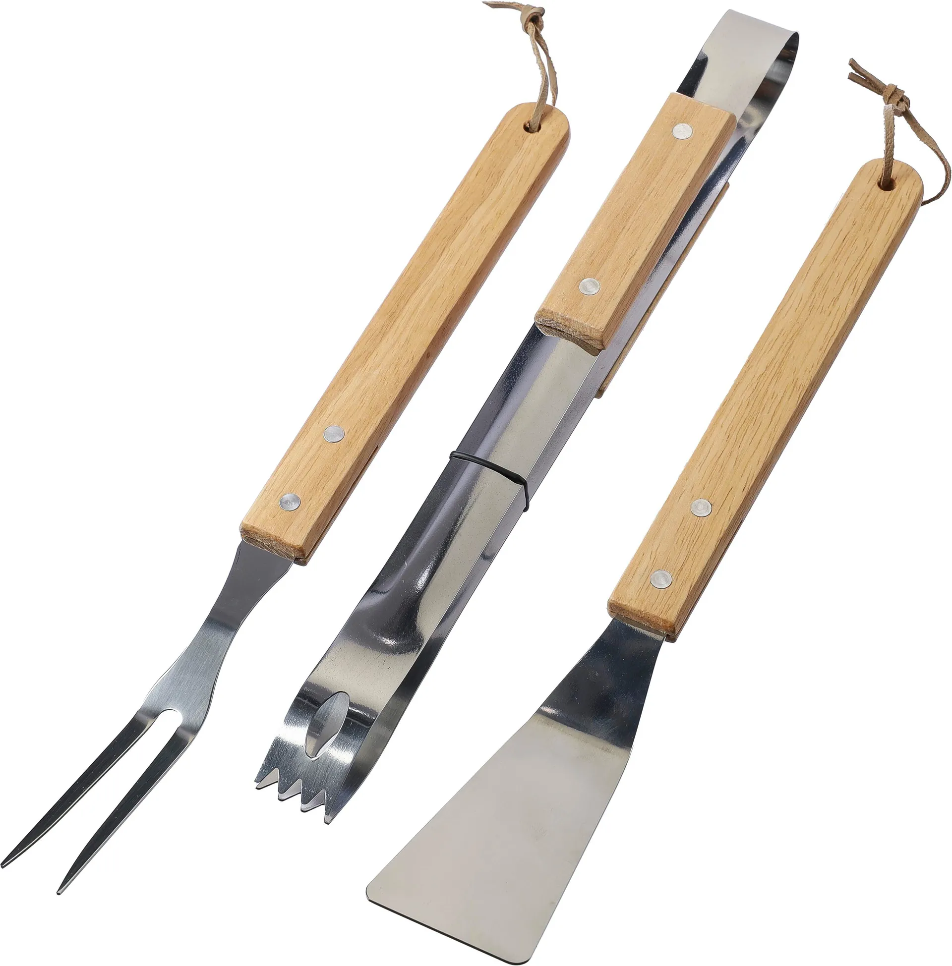 Barbecueset Kaitlyn | Rvs | 3 st | Houten handvatten bruin