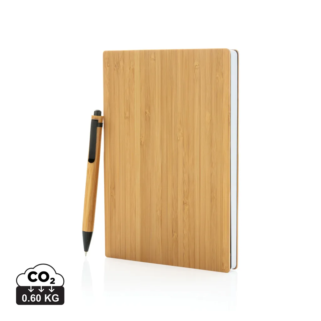 A5 Bamboe notitieboek & pen set bruin