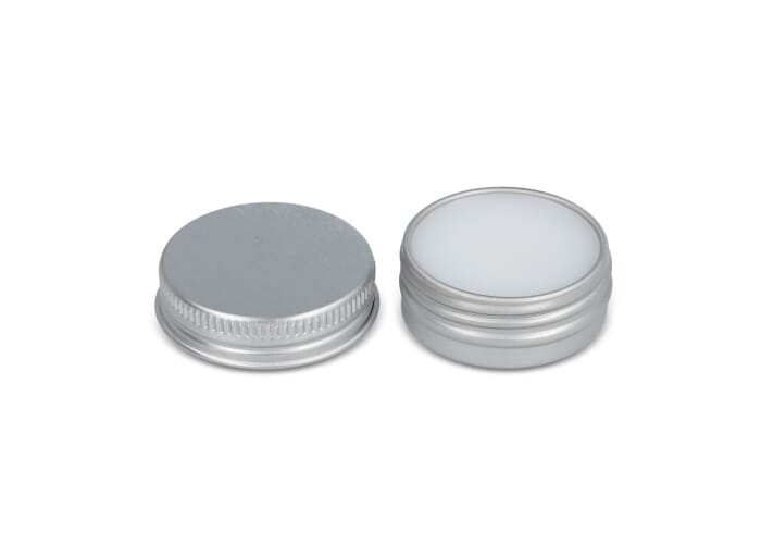 Lipbalm rond gerecycled aluminium blikje Zilver