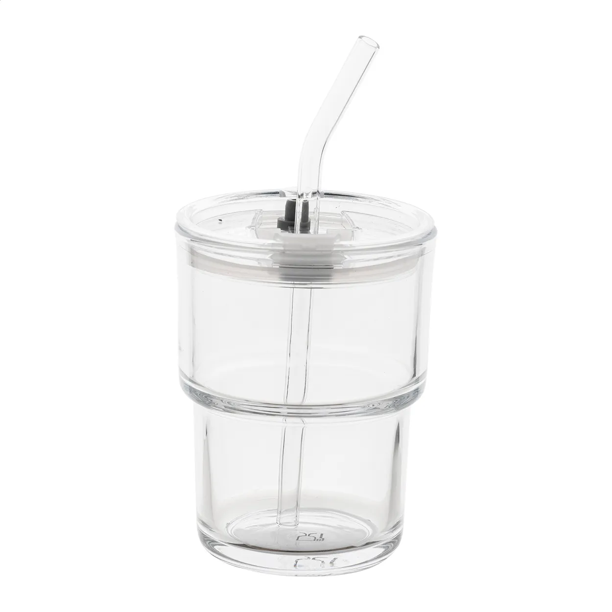 Transparante drinkbeker met deksel en gebogen rietje
