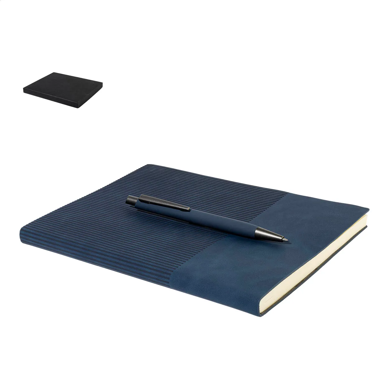 Donkerblauw notitieboek met bijpassende balpen