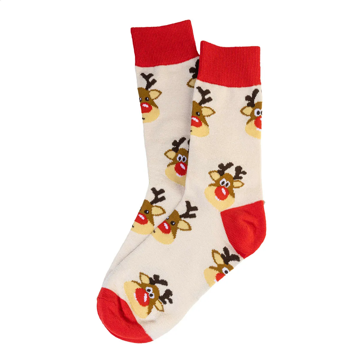 Rood-witte kerstsokken met rendierpatroon