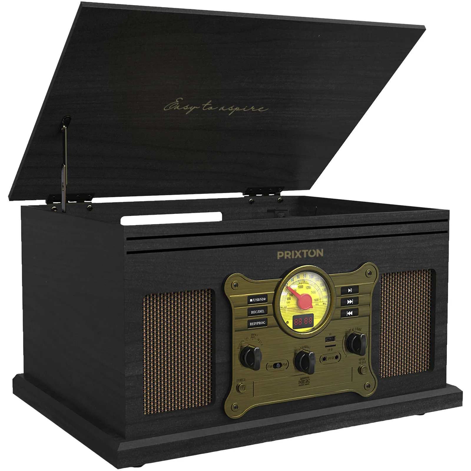 Prixton Century draaitafel en muziekspeler voor platen Zwart