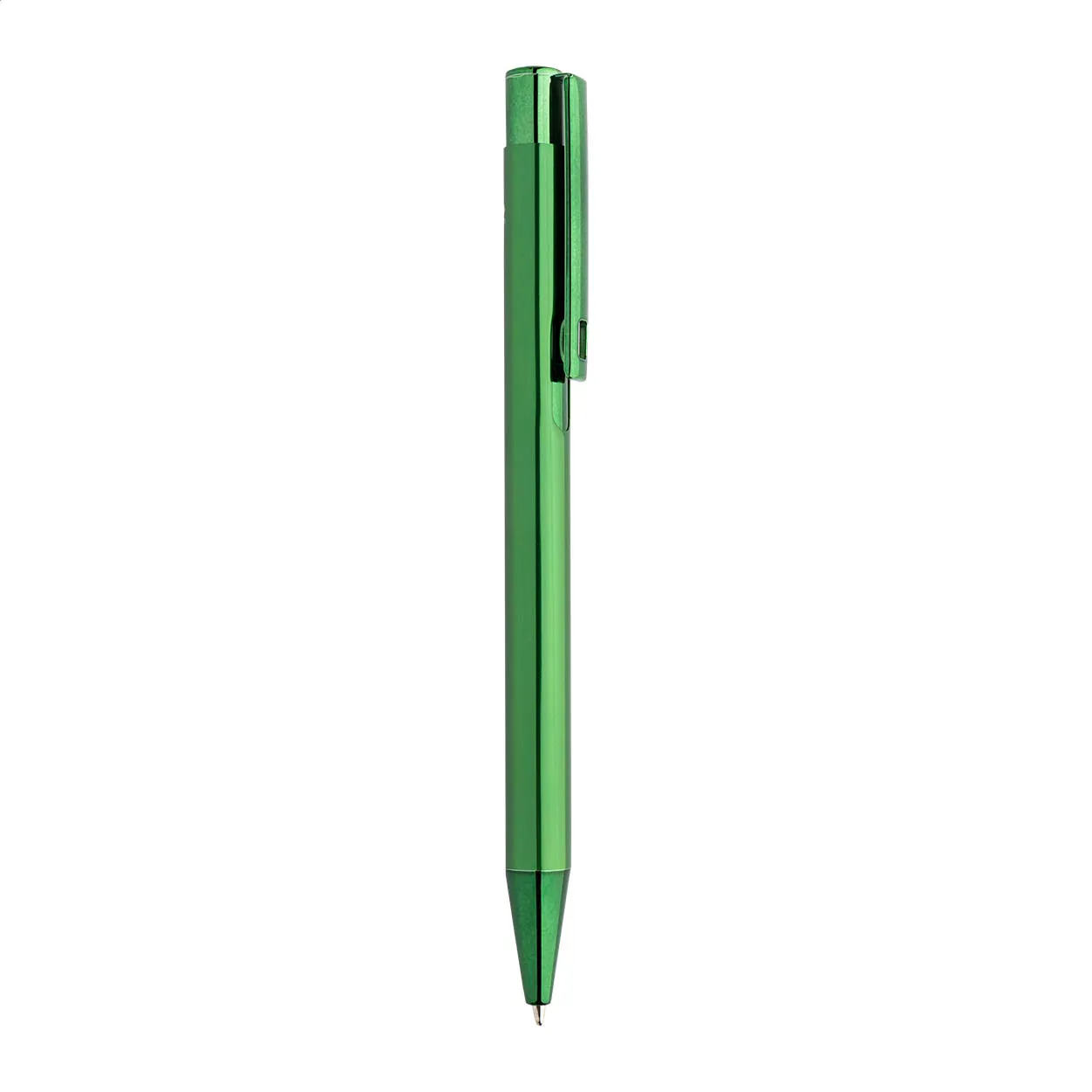 Groene metalen balpen met drukknop en clip