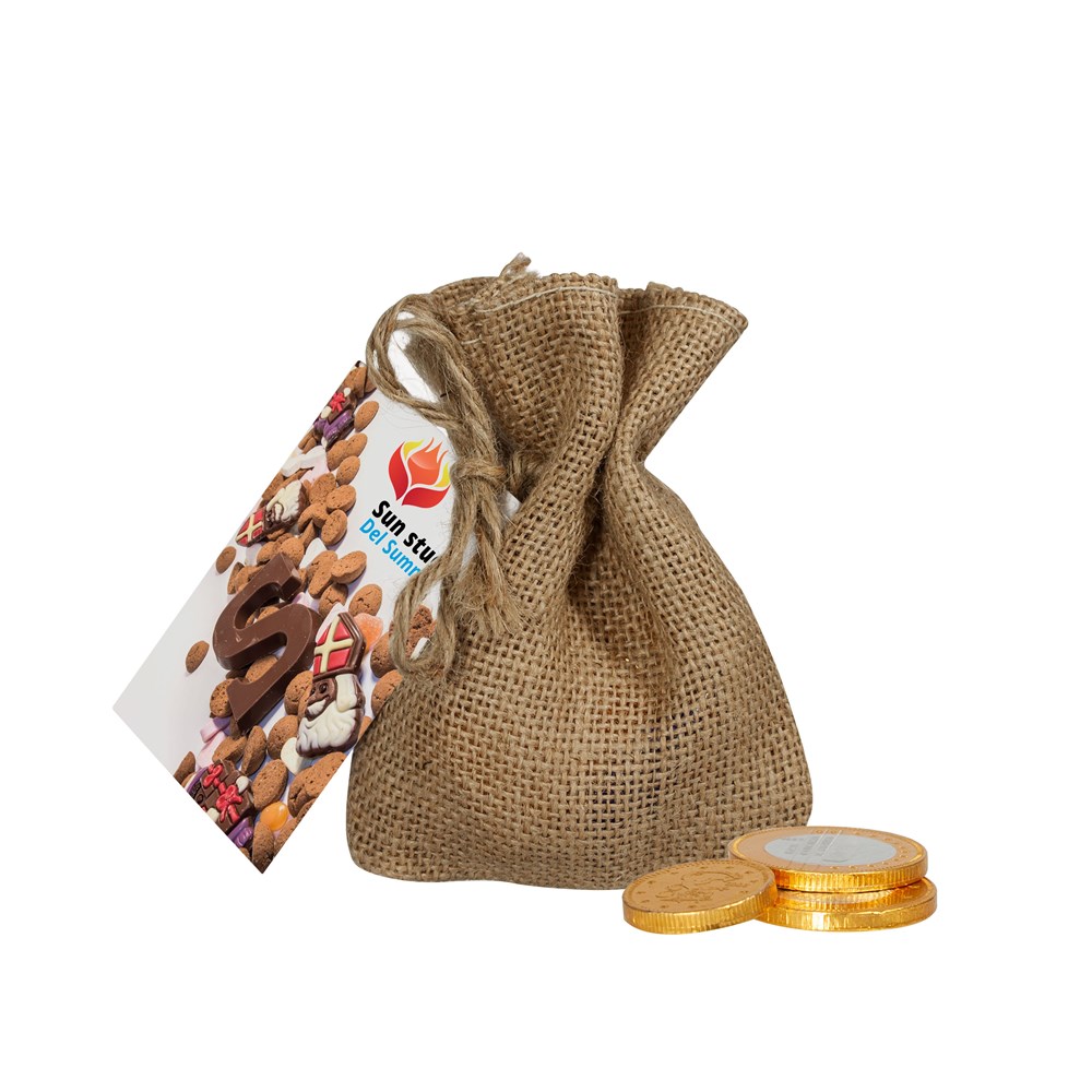 Jute zakje chocolade munten