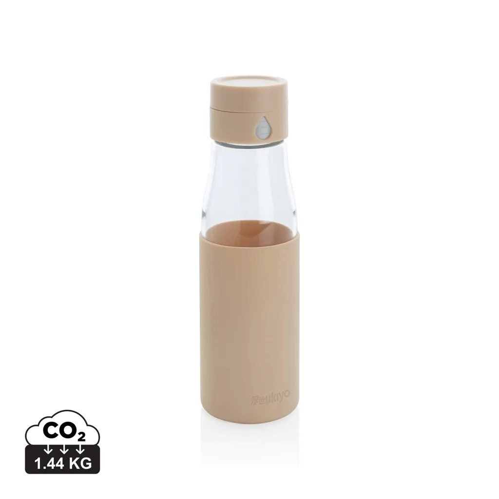 Ukiyo glazen hydratatie-trackingfles met sleeve bruin