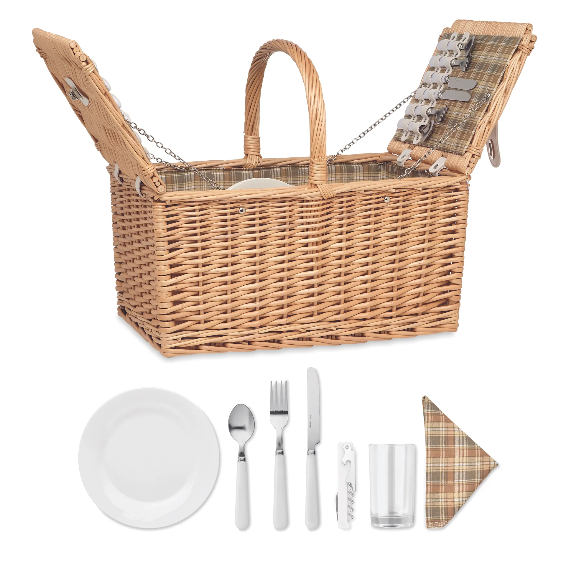 4-persoons rotan picknickmand Hout