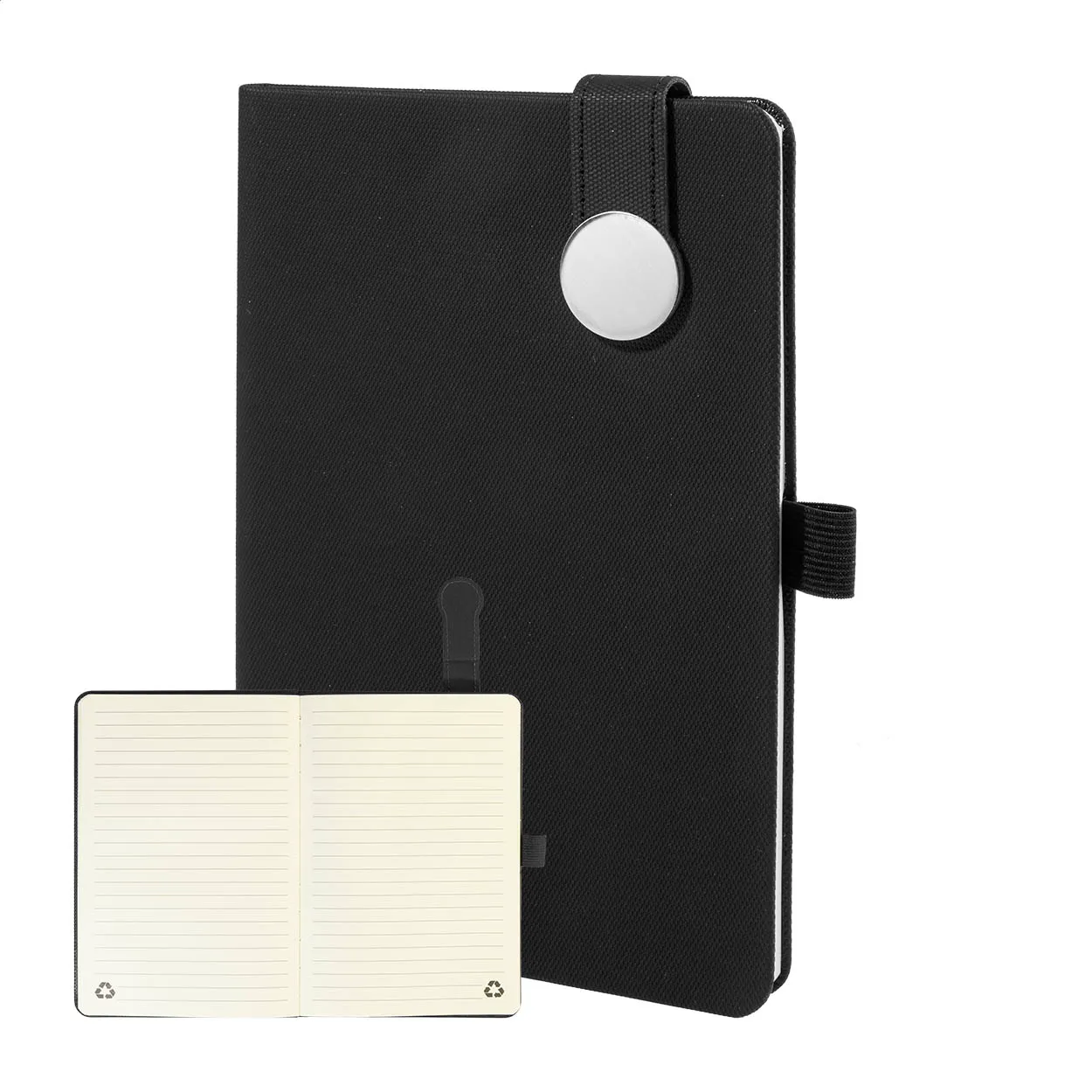 Zwart notitieboek met elastische sluiting en gerecycled papier