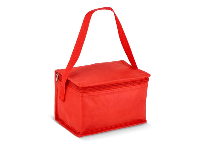 R-PET koeltas voor 6 blikjes, non-woven, 20 x 13 x 12,5 cm, 75 g/m² Rood