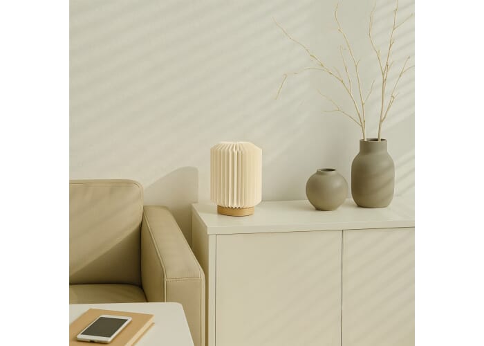 Coollux vouwbare papieren LED lamp Aurora op houten voet, 22cm Natuur