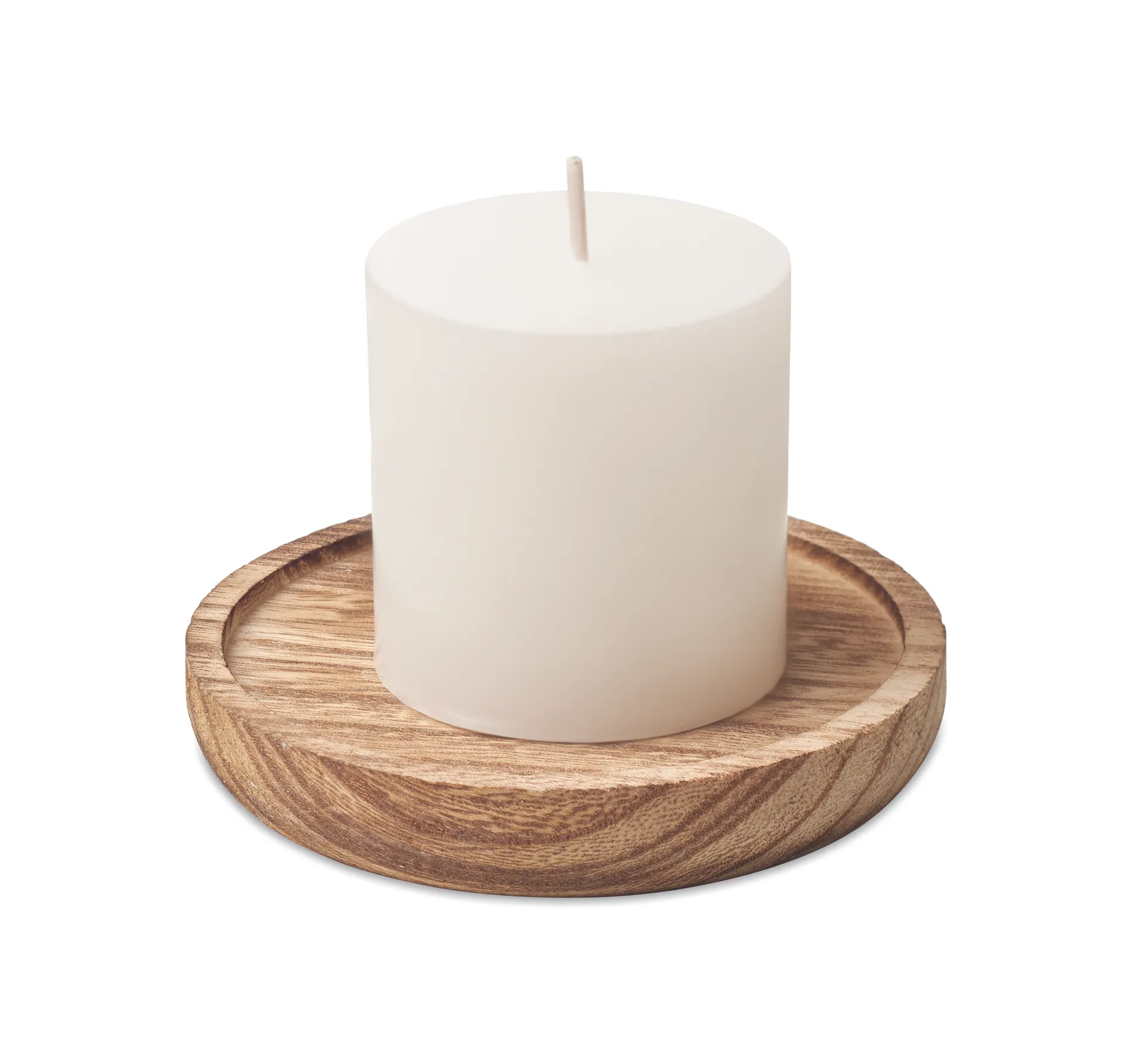 Kaars met ronde houten basis