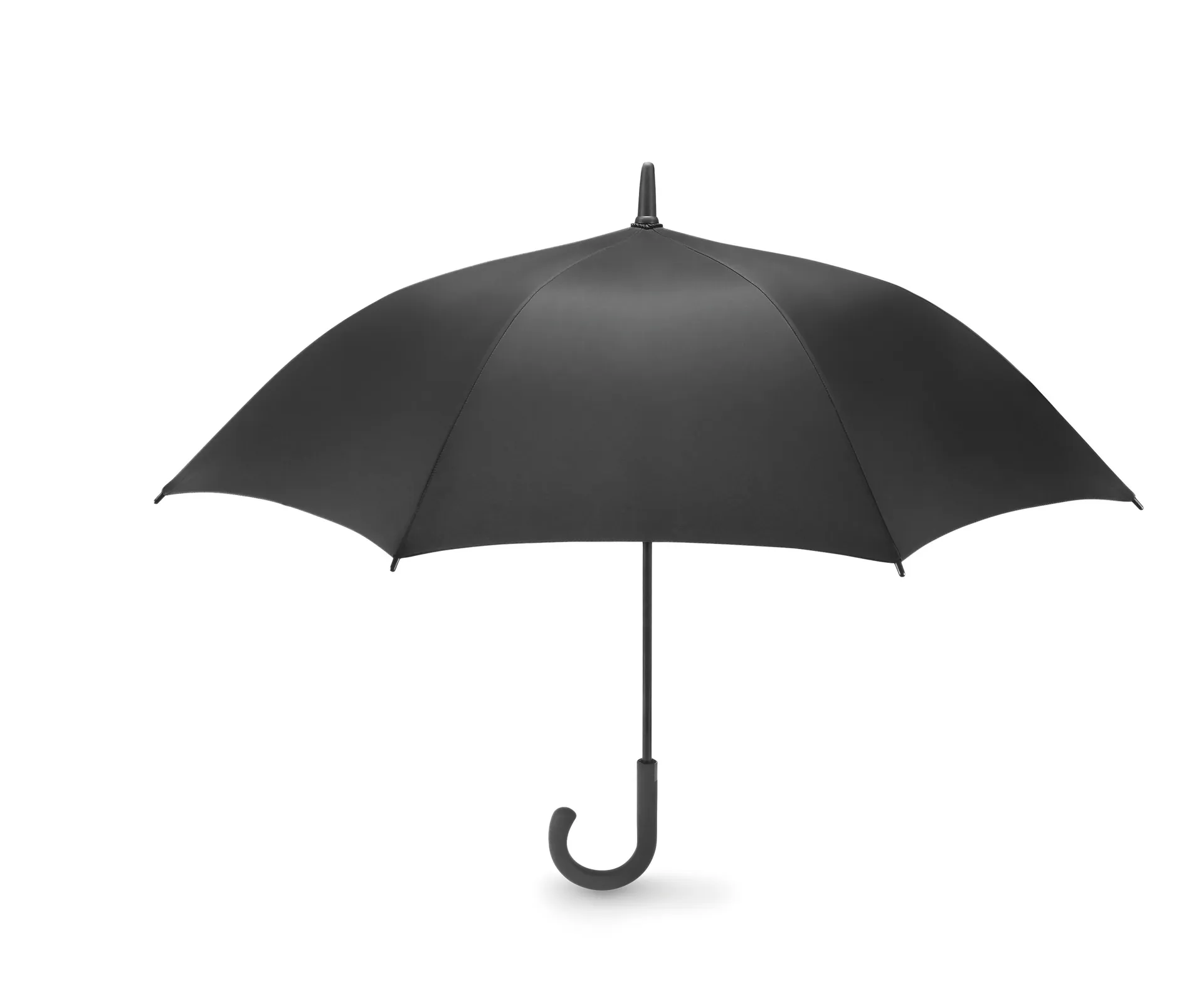 Zwarte 23 inch windbestendige paraplu, geopend met gebogen handvat