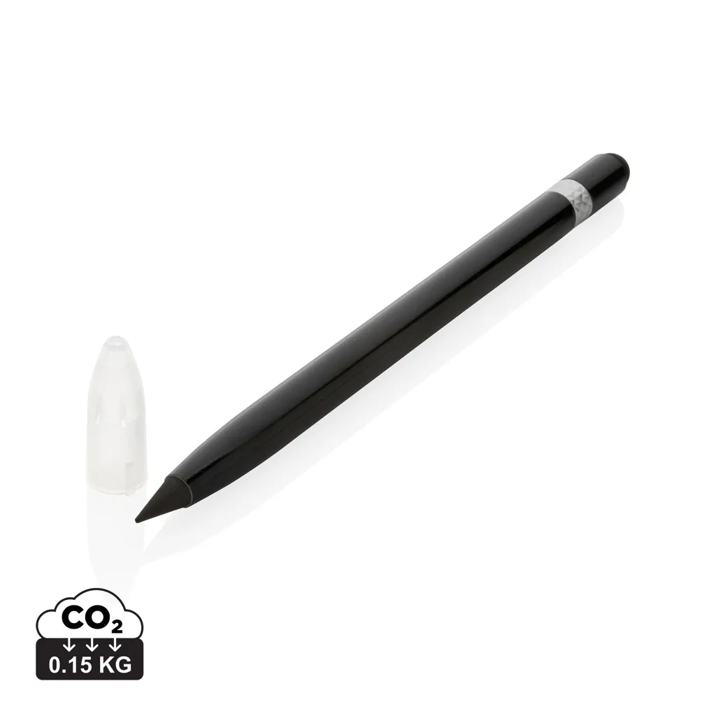 Aluminium inktloze pen met gum zwart