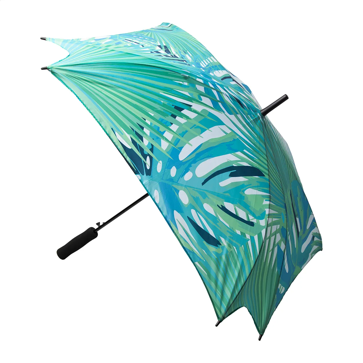 CreaRain Square paraplu met turquoise en groen bladmotief