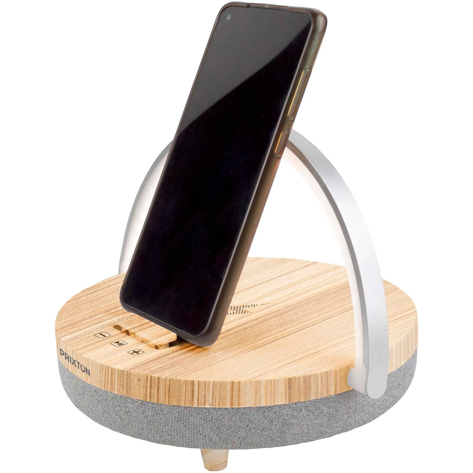 Prixton 4-in-1 Bluetooth®-speaker van 10 W met ledverlichting en draadloos oplaadstation Hout