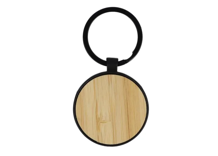 Bamboe en metalen sleutelhanger rond Zwart