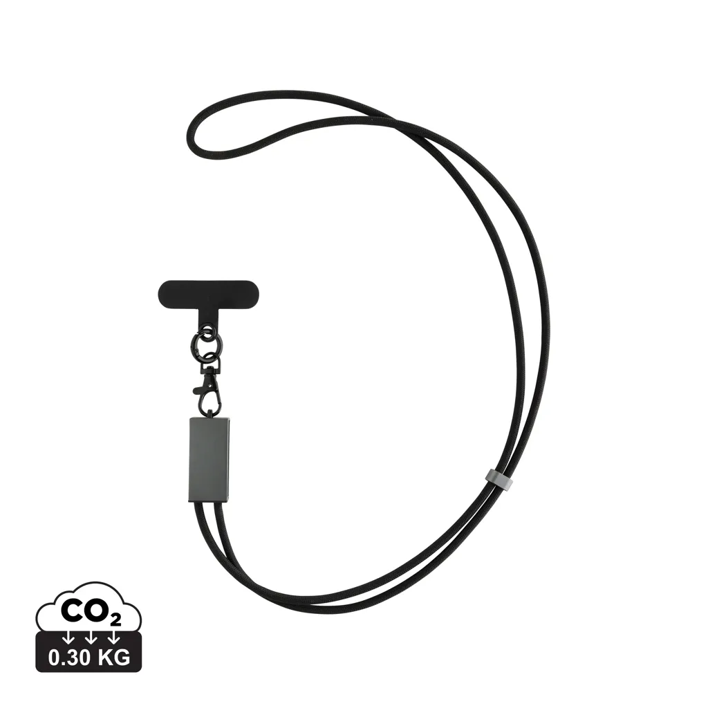 Terra RCS gerecycled PET telefoon lanyard 60W oplaadkabel grijs