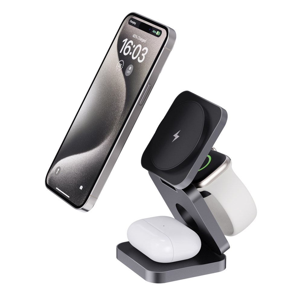 Terra RCS gerecycled aluminium opvouwbare 3 in 1 15W oplader