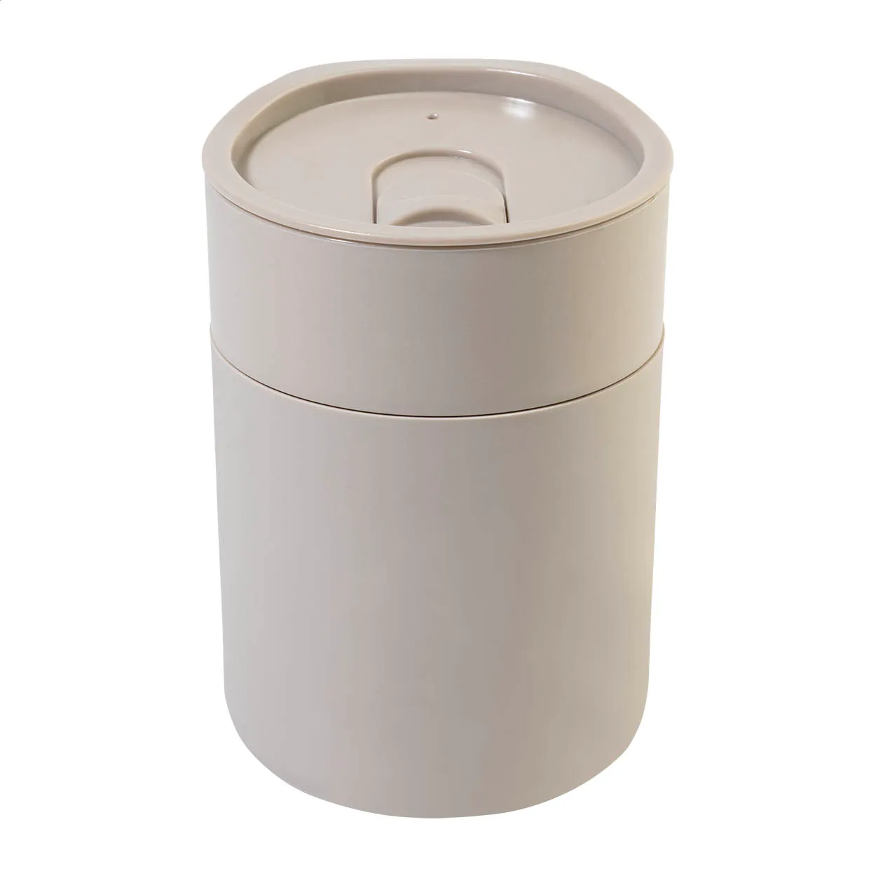 Beige herbruikbare beker met afsluitbaar deksel