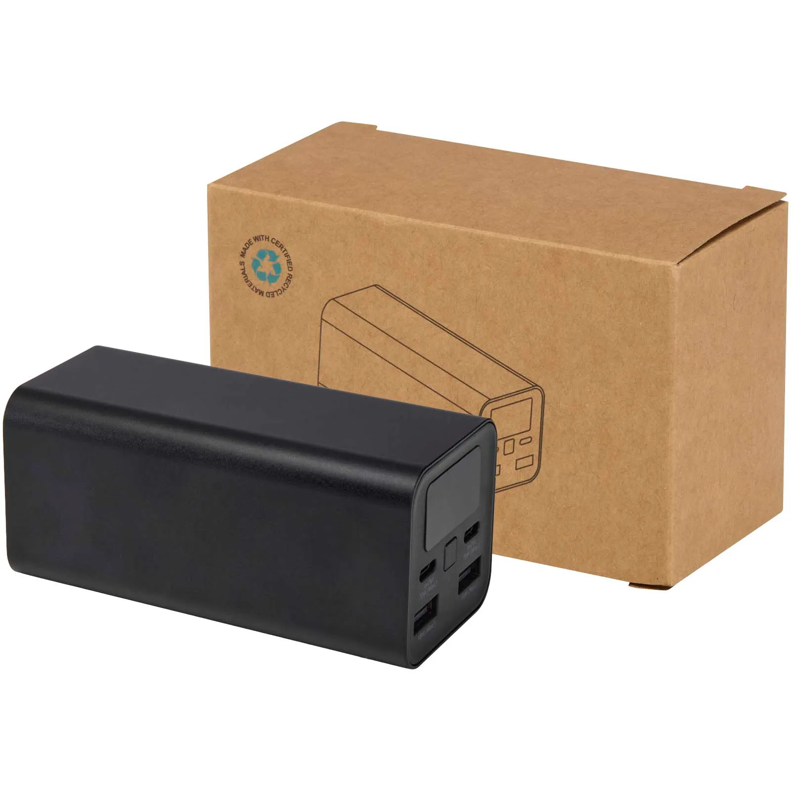 Acamar powerbank van 20.000 mAh 70 W voor laptops van gerecycled aluminium Zwart
