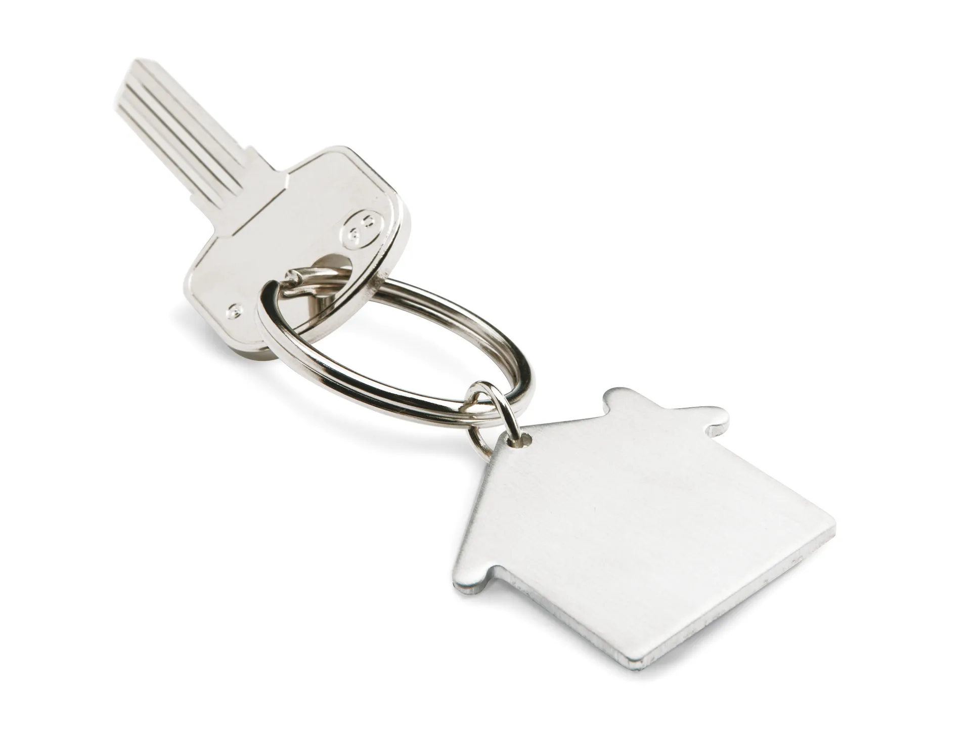 Metalen sleutelhanger huis Mat Zilver