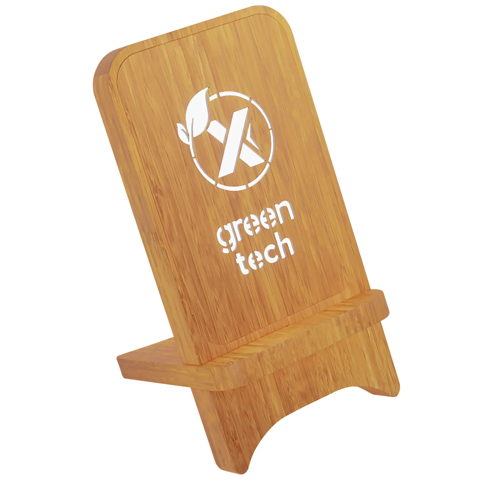 SCX.design W26 telefoonstandaard van bamboe met draadloze oplader van 10 W en oplichtend logo Hout