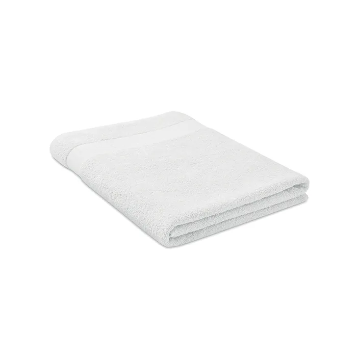 Witte organische handdoek van 180 x 100 cm, opgevouwen