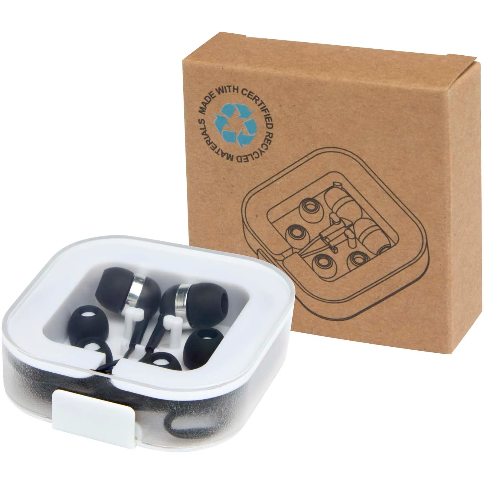 Baekdu bedrade Type-C headset met opbergdoos van gerecycled plastic Zwart