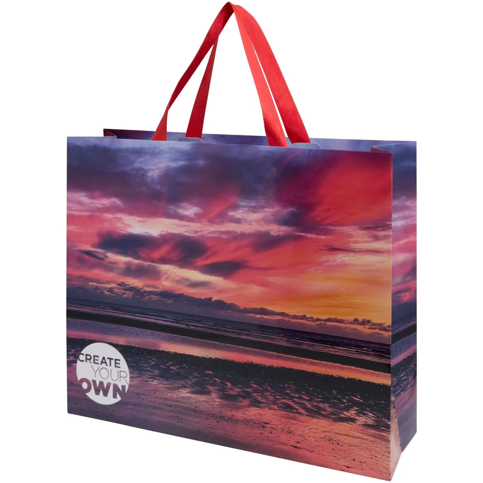 Smartfold papieren tas van 230 g/m² met lintgrepen en een glanzende laminaatlaag - 42 x 12 x 35 cm Rood