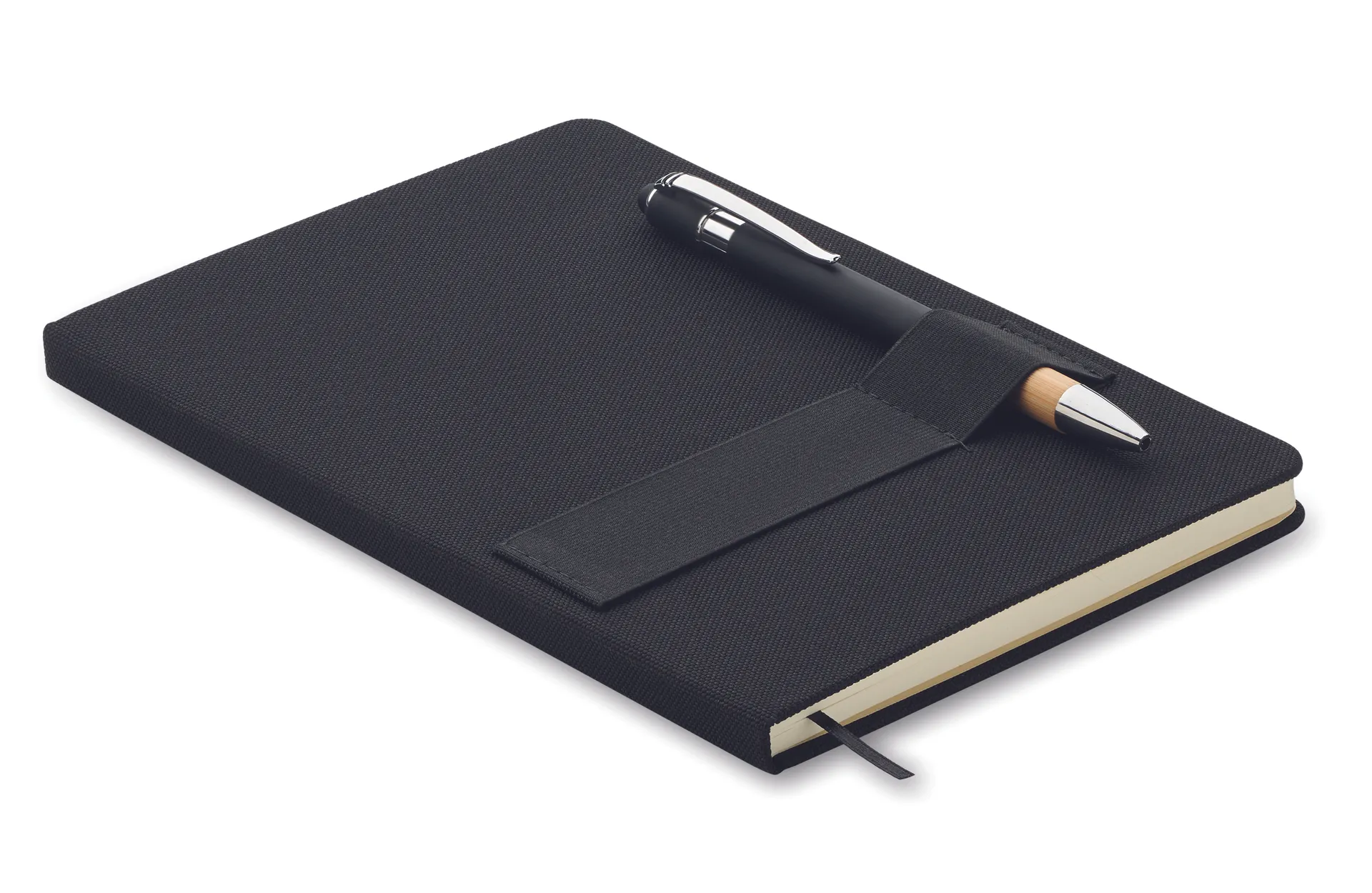 A5 RPET notitieboek met pen Zwart