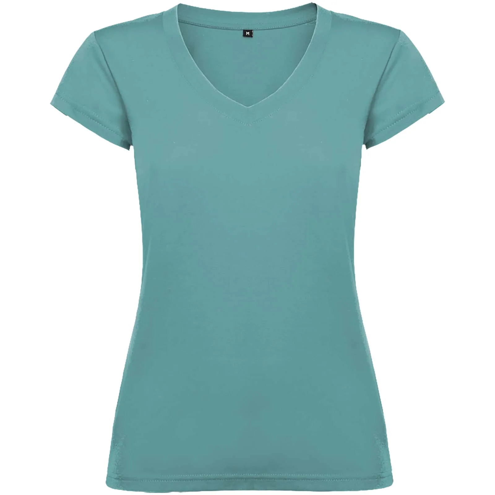 Victoria 155 g/m² damesshirt met V-hals en korte mouwen Stoffig blauw