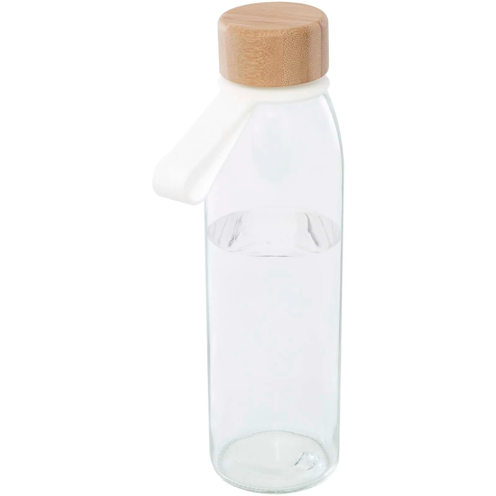 Porto 500 ml glazen waterfles met siliconen handgreep en bamboe deksel  Oceaanblauw