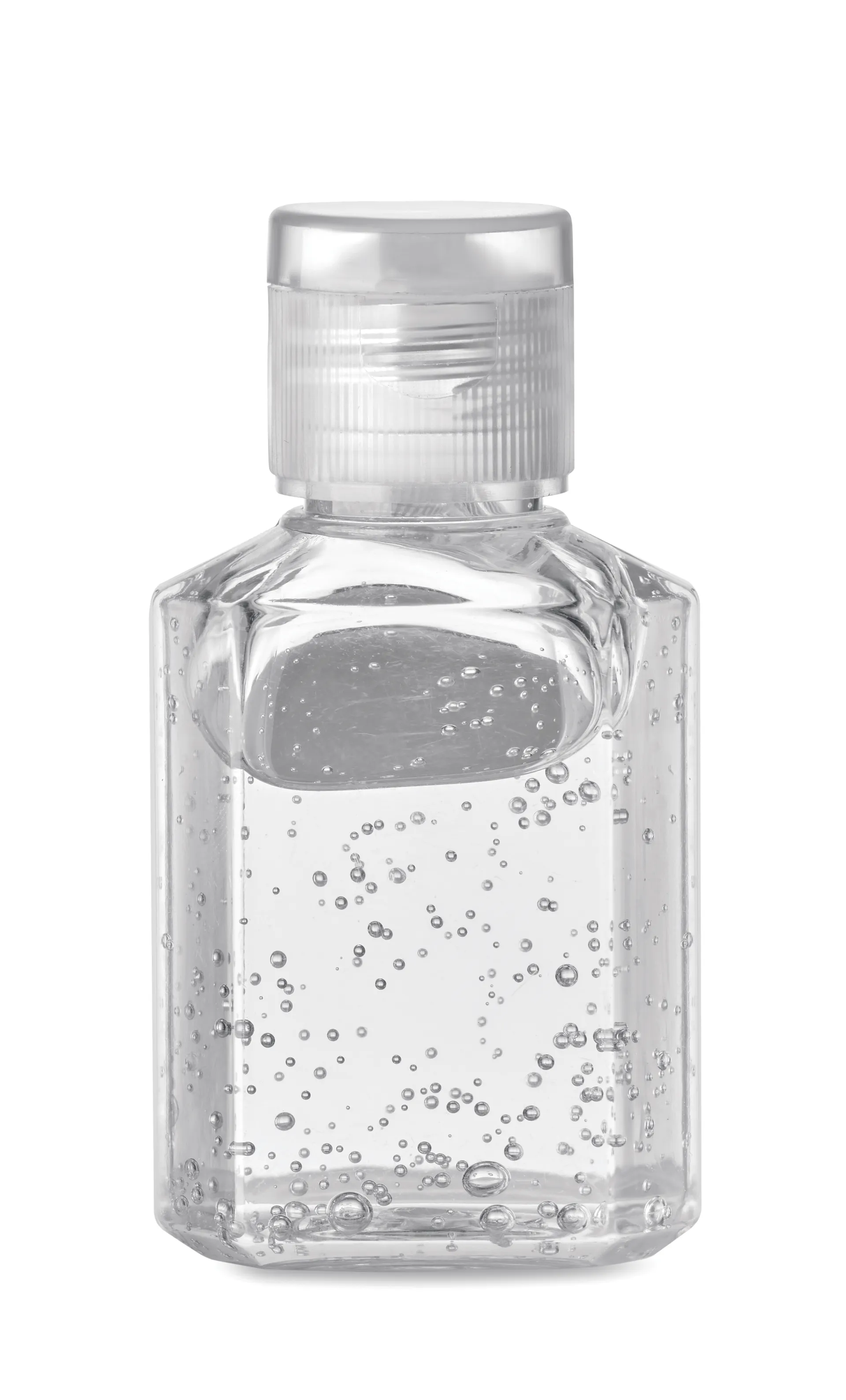 Transparant flesje handreinigingsgel van 30 ml met bubbels in de gel