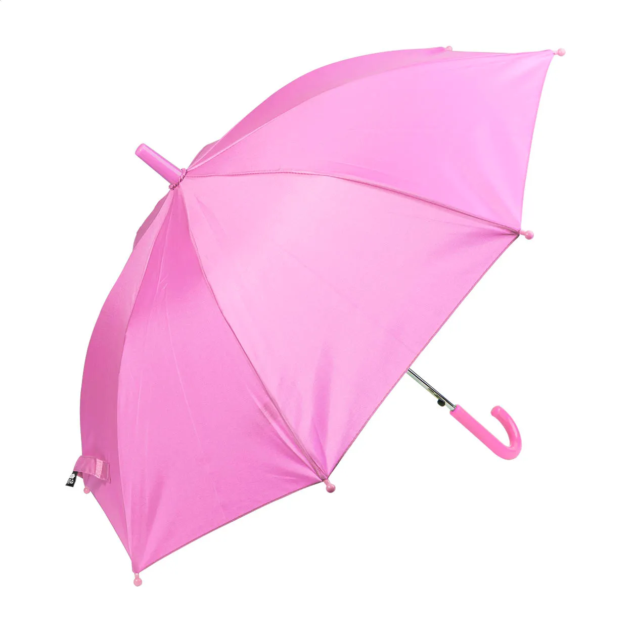 Roze paraplu met gebogen handvat, geopend