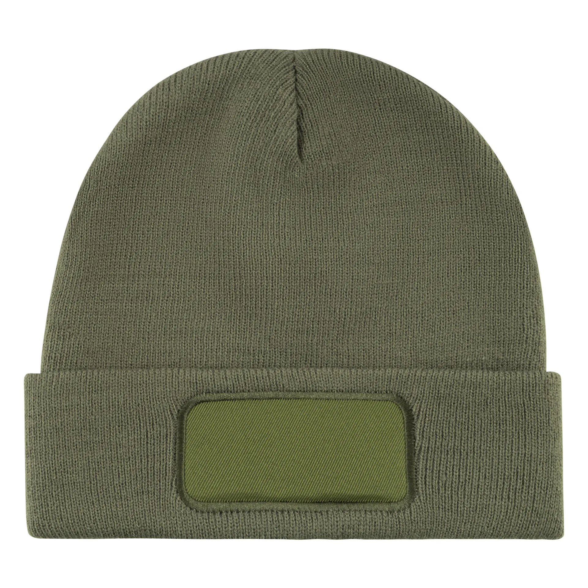 Gebreide muts met label Olijf Groen