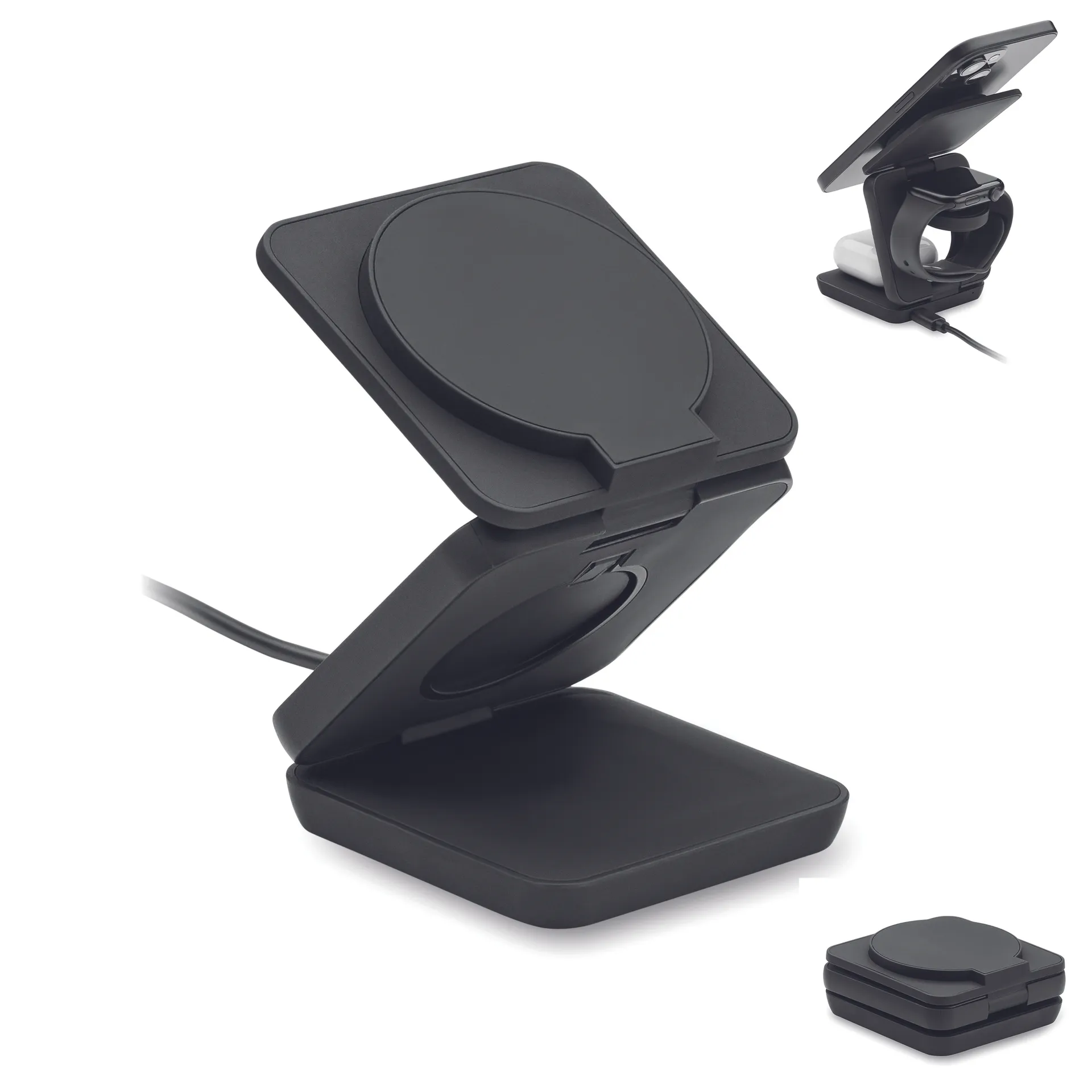3-in-1 opvouwbaar laadstation Zwart