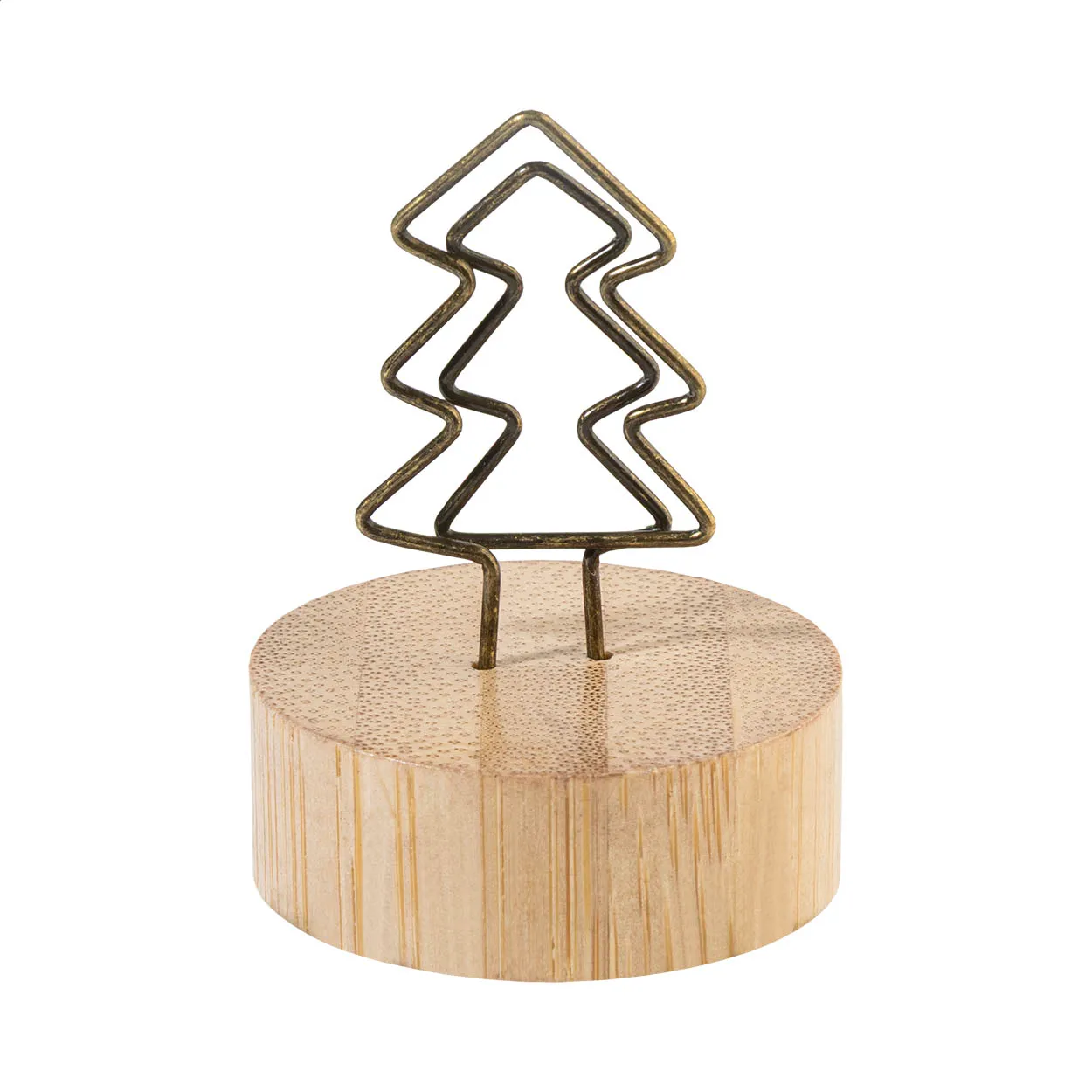 Houten ronde voet met metalen kerstboomdecoratie