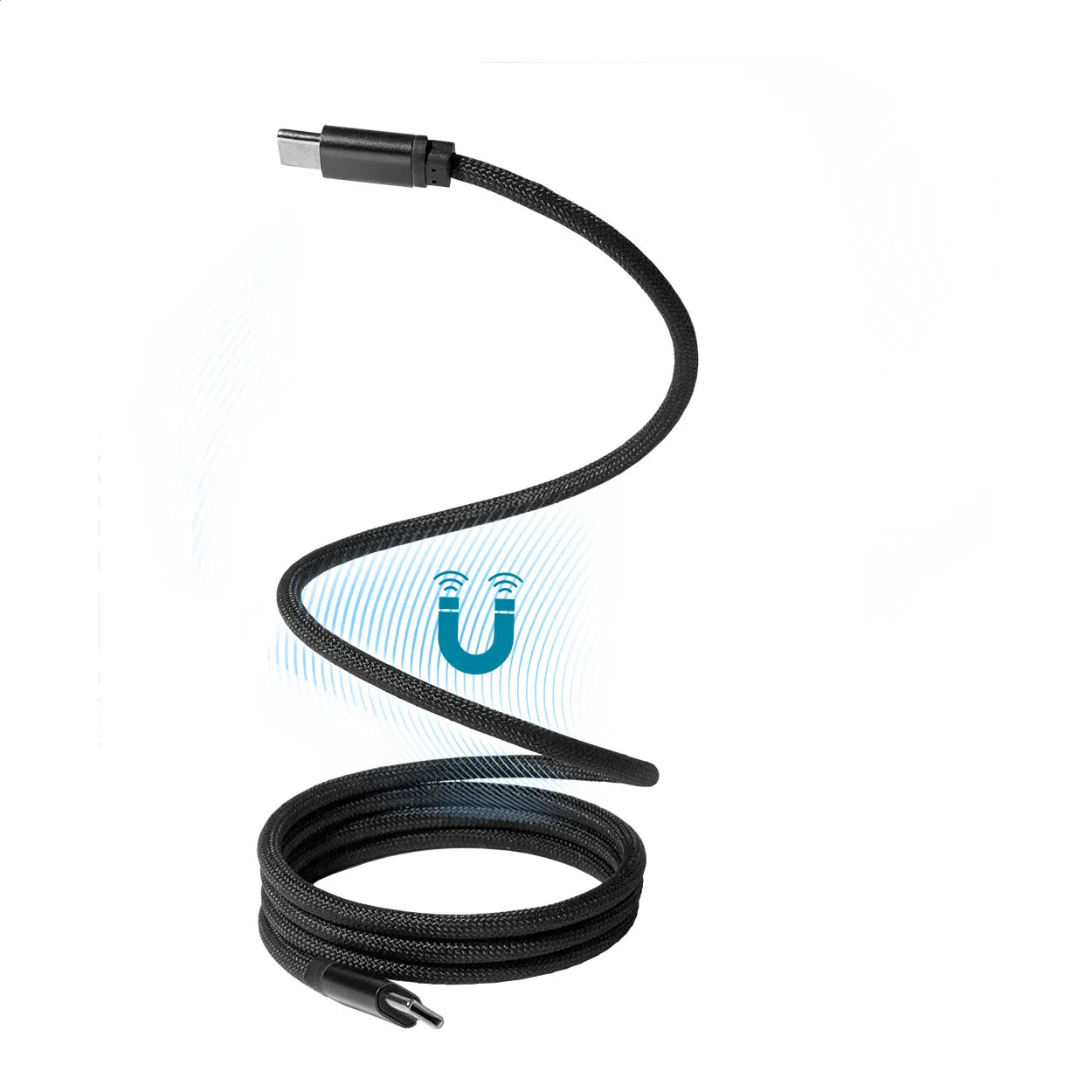 Zwarte gevlochten oplaadkabel met USB-aansluiting