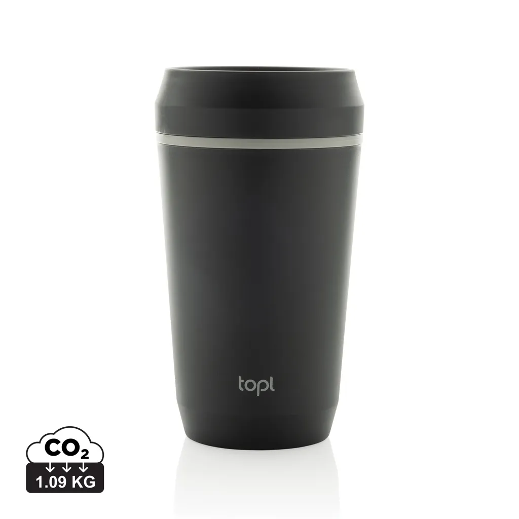 Topl Recycled Plastic To Go beker gepatenteerd 360 Lid 354ml grijs