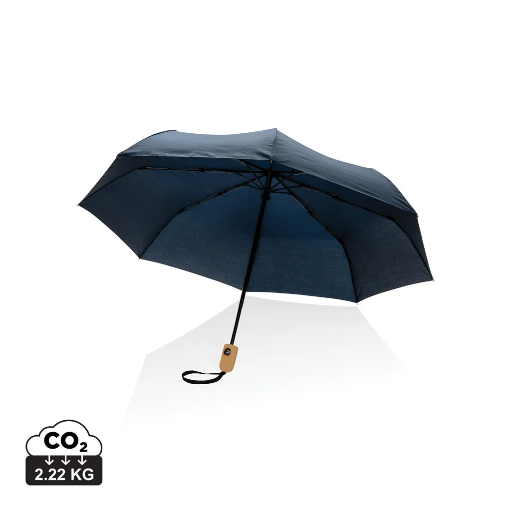 21" Impact AWARE™ RPET 190T bamboe auto open/dicht paraplu donkerblauw