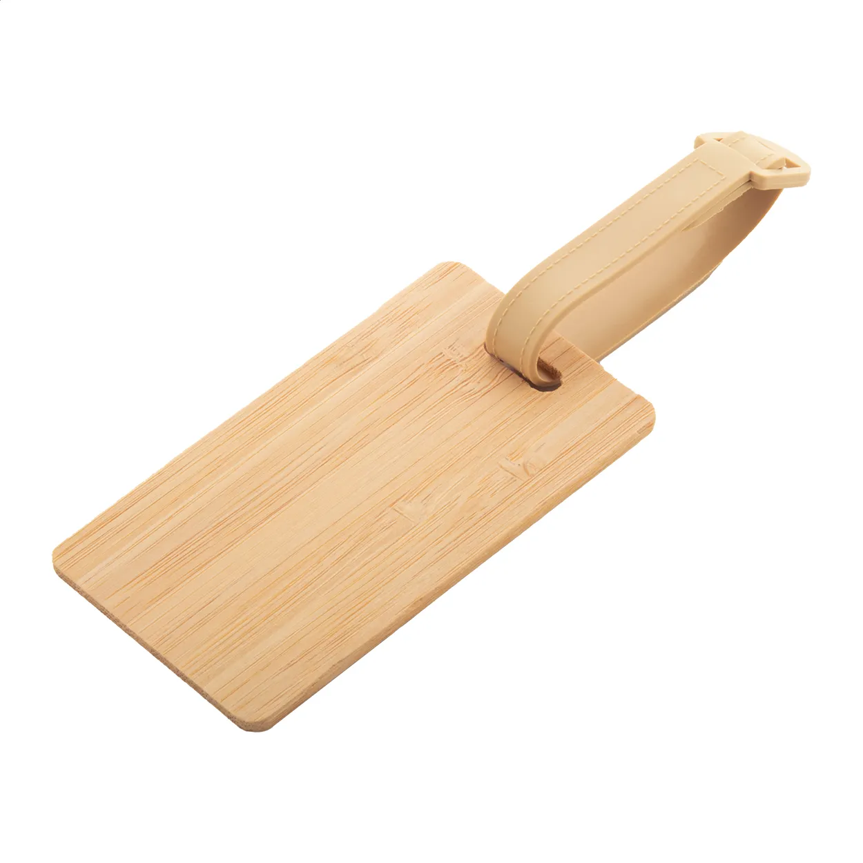 Bamboe bagagelabel met beige lus en afgeronde hoeken
