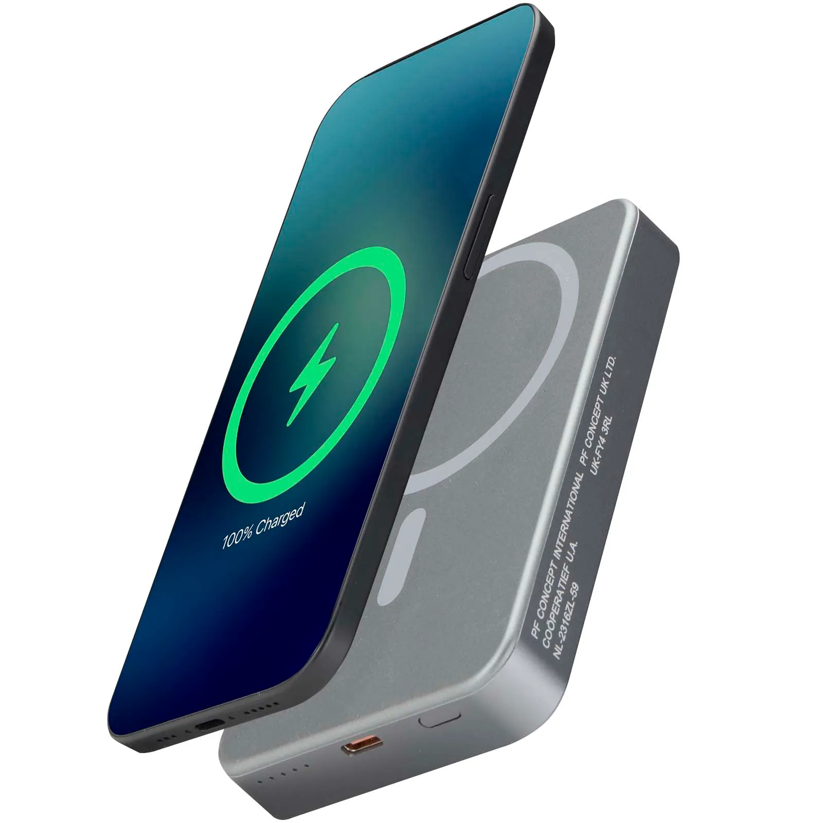 Avis 10.000 mAh RCS powerbank van gerecycled aluminium met magnetische aansluiting  Donkermetaal