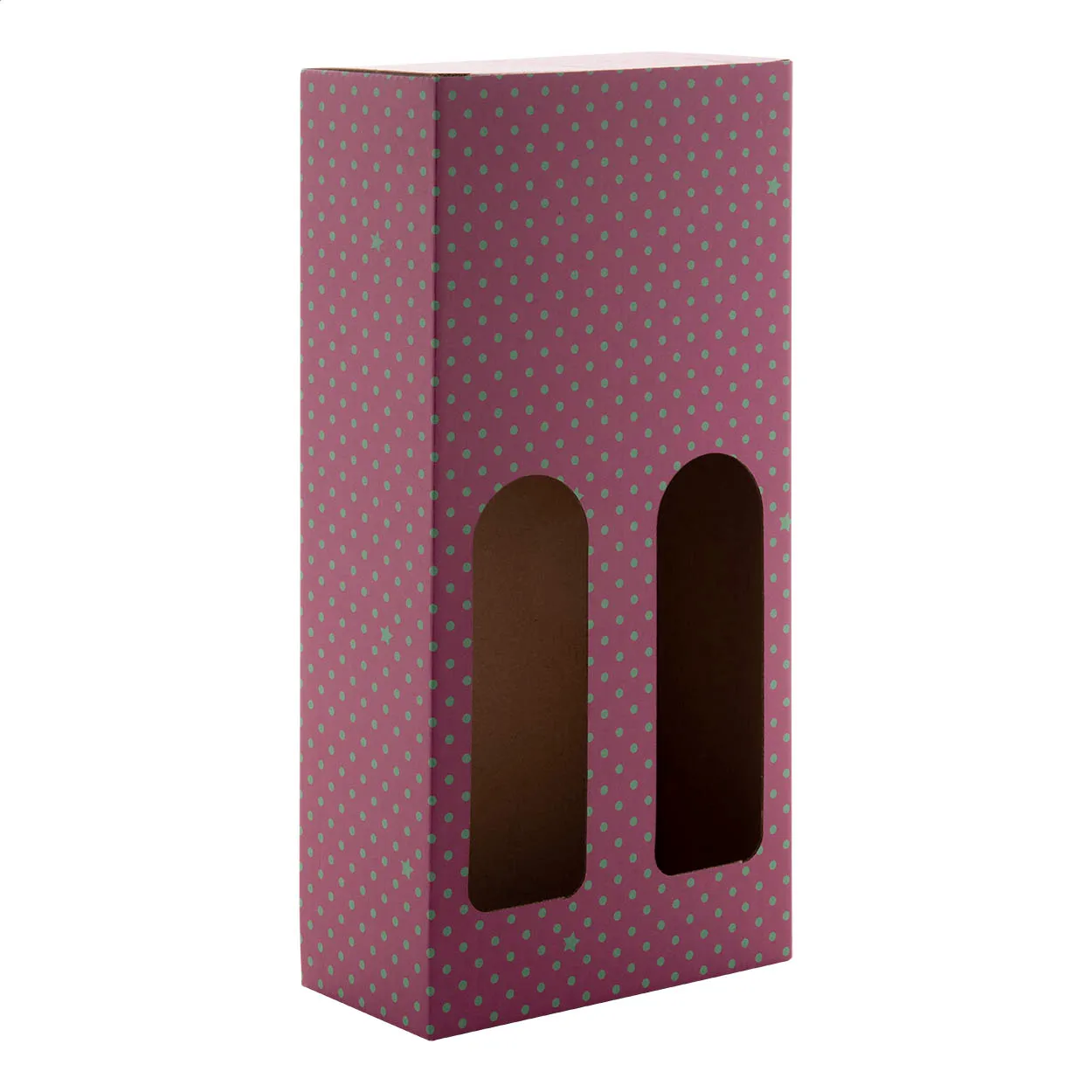Roze CreaBox Wine B wijndoos met groene stippen en twee uitsparingen