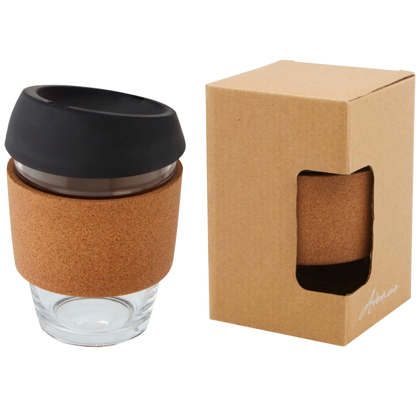 Lidan borosilicaat glazen beker van 360 ml met kurken grip en siliconen deksel Wit