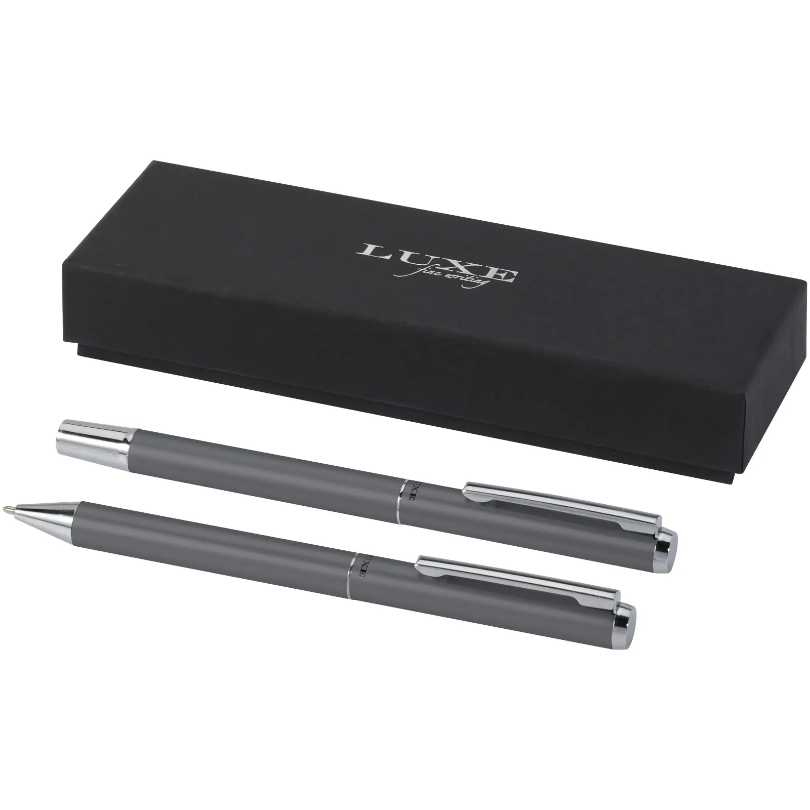 Lucetto cadeauset met balpen en rollerbalpen van gerecycled aluminium (zwarte inkt) Grijs