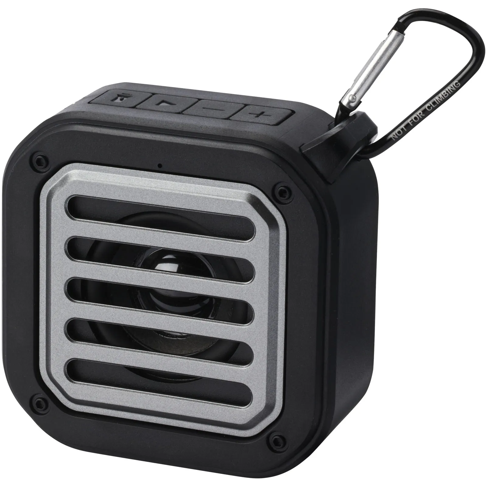 Solo IPX5 Bluetooth® speaker op zonne-energie van 3 W van RCS gerecycled plastic met karabijnhaak  Zwart