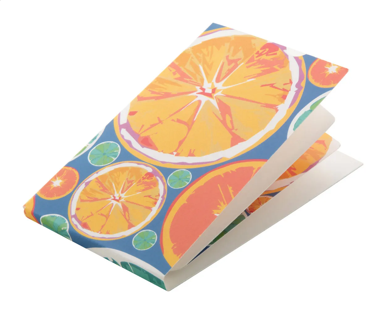 Opengeklapt etui voor gezichtsmasker met kleurrijk citrusfruitdessin