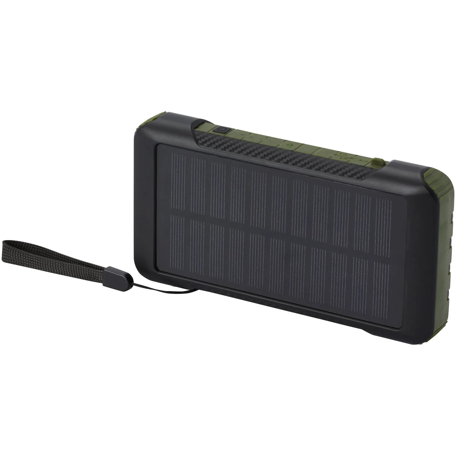 Soldy RCS gerecyclede plastic powerbank van 10.000 mAh met zonnedynamo Legergroen