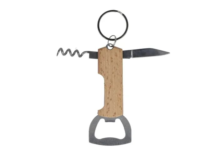 Bamboe wijn &amp; flesopener sleutelhanger Natuur