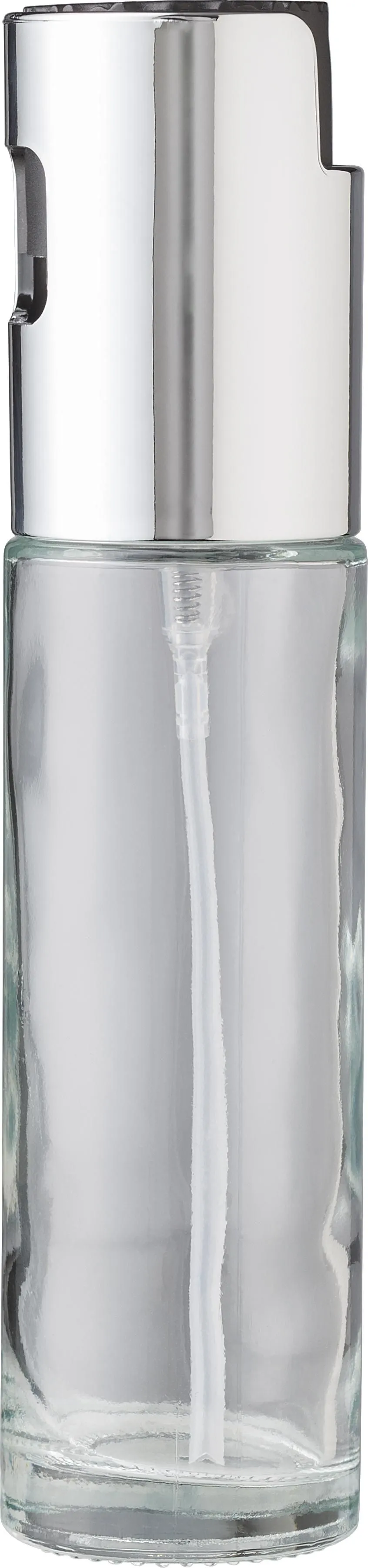 Transparante glazen oliespraydispenser met ruimte voor bedrukking